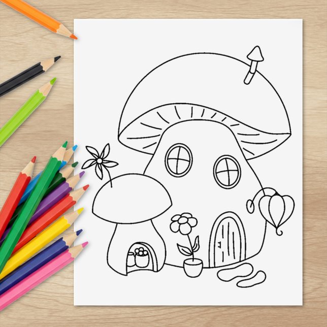 Whimsical Fairy Mushroom Colouring Page Rubber Stamp (Creator Uploaded)