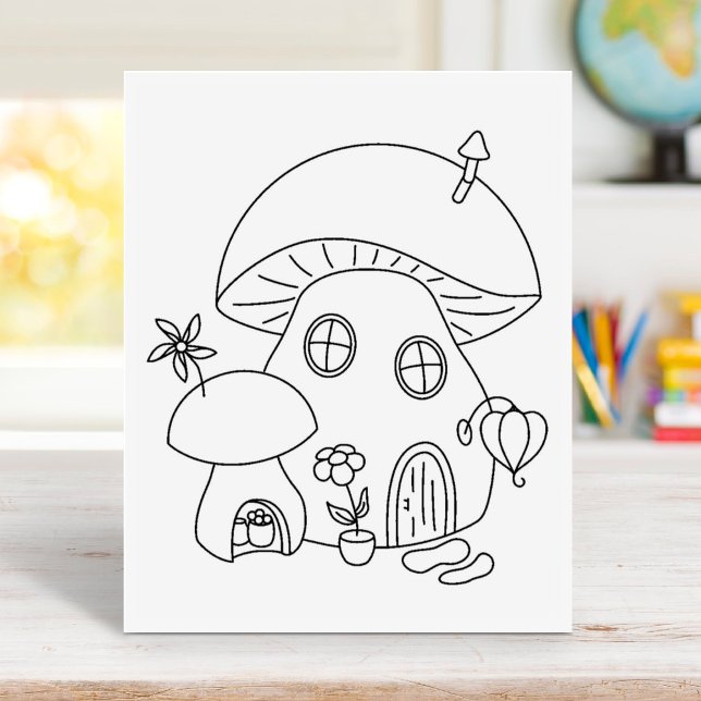 Whimsical Fairy Mushroom Colouring Page Rubber Stamp (Creator Uploaded)