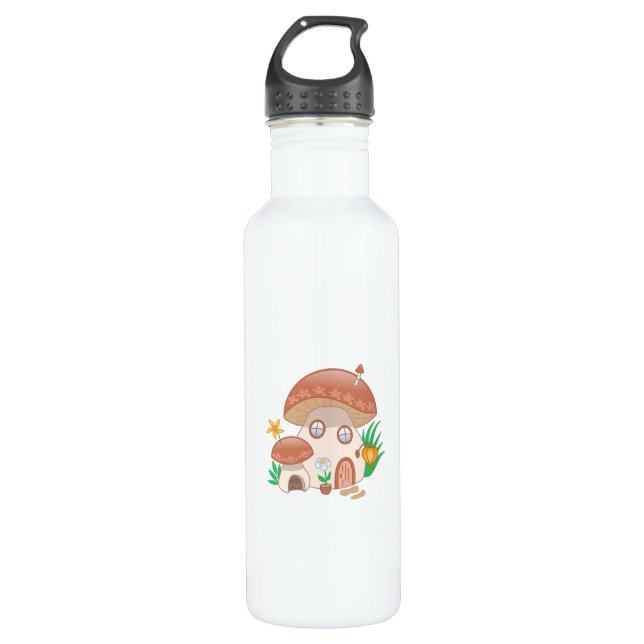 Whimsical Fairy Mushroom House 710 Ml Water Bottle (Front)