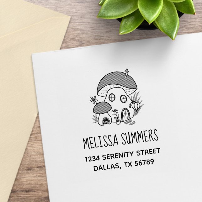 Whimsical Fairy Mushroom House Address Rubber Stamp (Creator Uploaded)