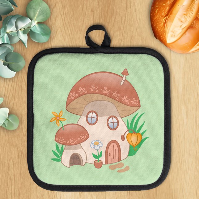 Whimsical Fairy Mushroom House Green Pot Holder (Creator Uploaded)