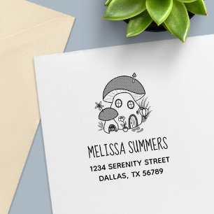 Whimsical Fairy Mushroom House Return Address Self-inking Stamp