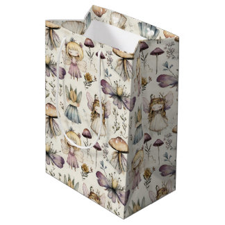 Whimsical Fairy & Mushroom Magical Flower Garden  Medium Gift Bag
