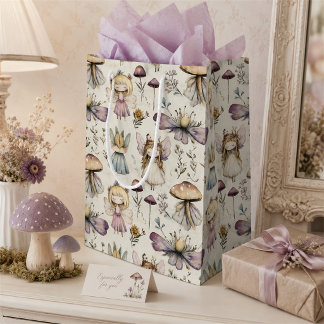 Whimsical Fairy & Mushroom Magical Flower Garden Medium Gift Bag