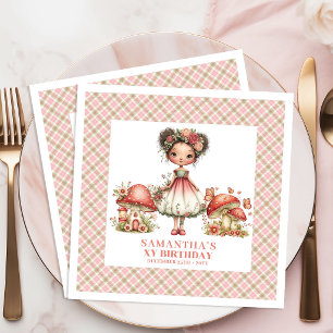 Whimsical Fairy Pink Flowers Custom Name Party Napkin
