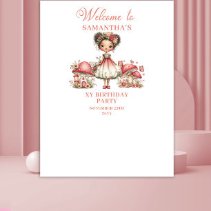 Whimsical Fairy Pink Flowers Girl Birthday Banner Tapestry