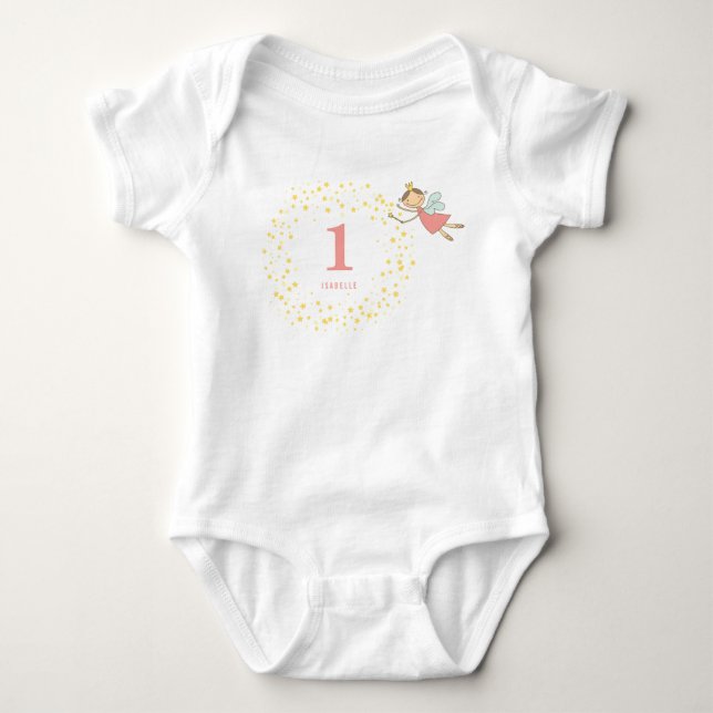 Whimsical Fairy Princess Girl 1st Birthday Party Baby Bodysuit (Front)