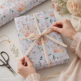 Whimsical Fairy Queen Magical Crown Pastel Pink Wrapping Paper Sheet