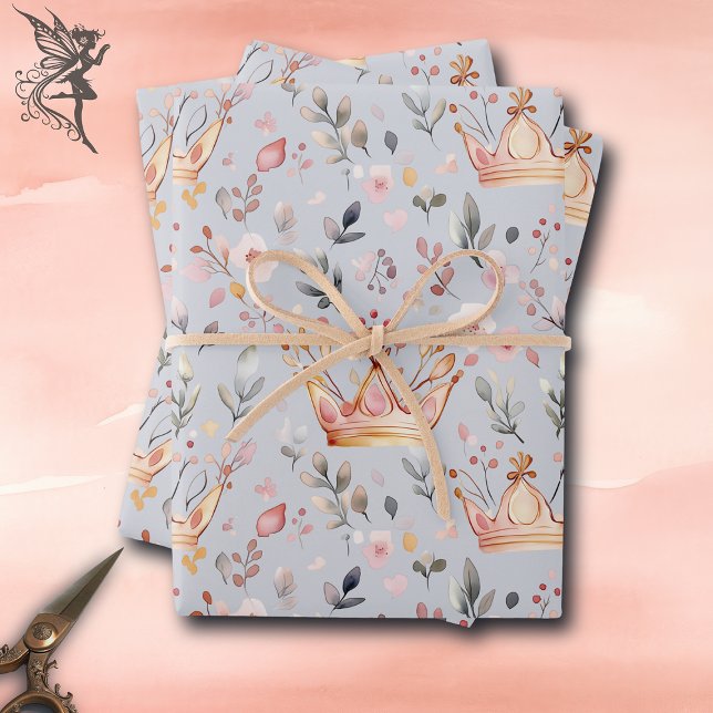Whimsical Fairy Queen Magical Crown Pastel Pink Wrapping Paper Sheet (Creator Uploaded)