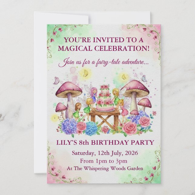 Whimsical Fairy Tale Birthday Card Invitation (Front)
