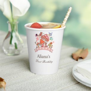 Whimsical  Fairy Tale Green First Birthday Paper Cups