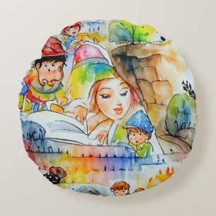 Whimsical Fairy Tale Illustration Round Cushion