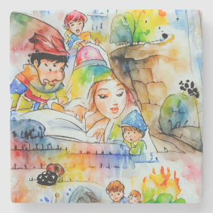 Whimsical Fairy Tale Illustration Stone Coaster