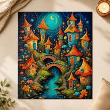 Whimsical Fairy Tale Village by Stream