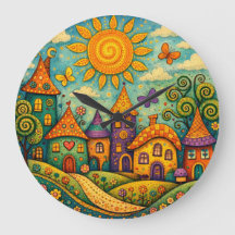 Whimsical Fairy Tale Village Colorful Canvas Art