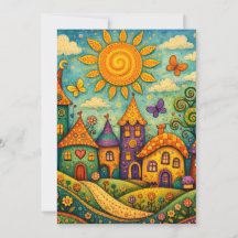 Whimsical Fairy Tale Village Colourful Canvas Art