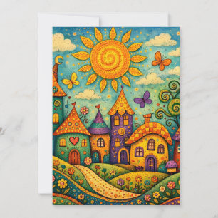 Whimsical Fairy Tale Village Colourful Canvas Art Invitation