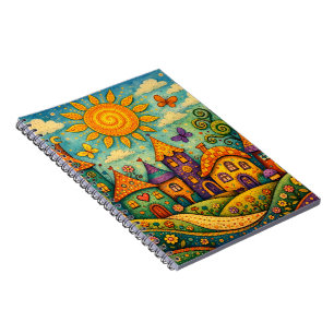 Whimsical Fairy Tale Village Colourful Canvas Art Notebook