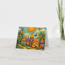 Whimsical Fairy Tale Village Colourful Canvas Art
