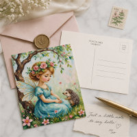 Whimsical Fairy with Hedgehog in Enchanted Garden