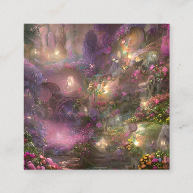 Whimsical Fairyland Background Square Business Card (Front)
