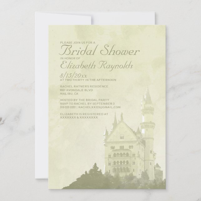 Whimsical Fairytale Castle Bridal Shower Invites (Front)