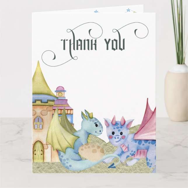 Whimsical Fairytale Dragon Baby Shower Thank You Card (Front)