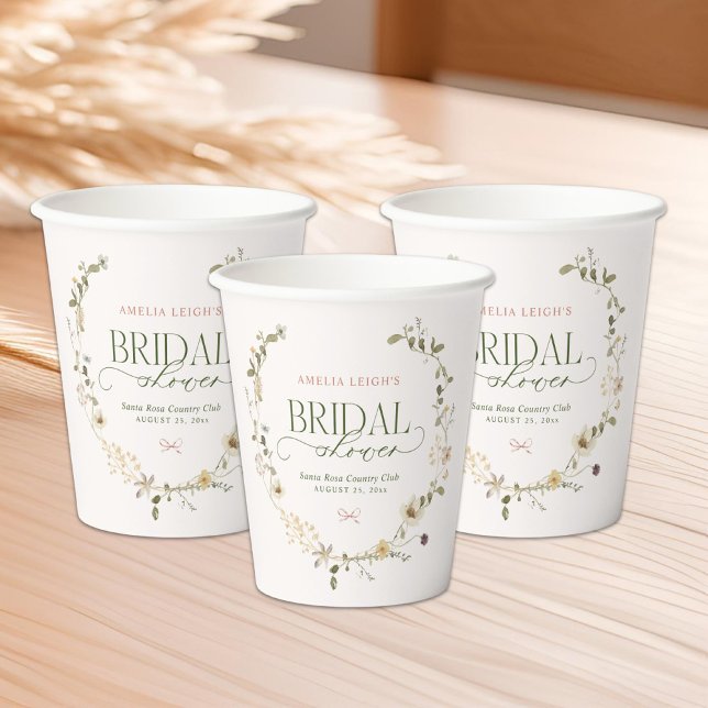 Whimsical Fairytale Garden & Bows Bridal Shower Paper Cups (Creator Uploaded)
