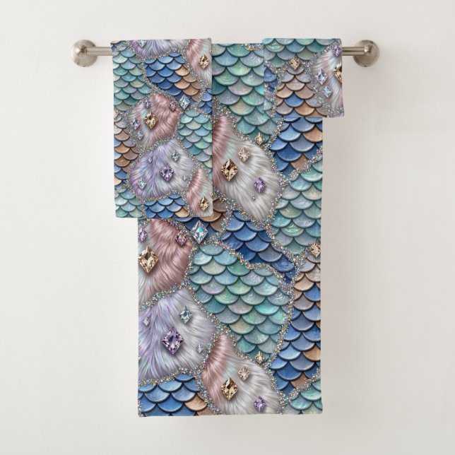 Whimsical Fairytale | Mermaid Unicorn Patchwork Bath Towel Set (Insitu)