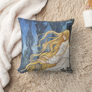 Whimsical Fairytale Vintage Rapunzel Art Nouveau Cushion