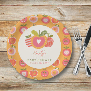 Whimsical Fall Apple Theme Baby Shower Orange Paper Plate