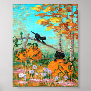 Whimsical Fall Black Cats Creationarts Poster