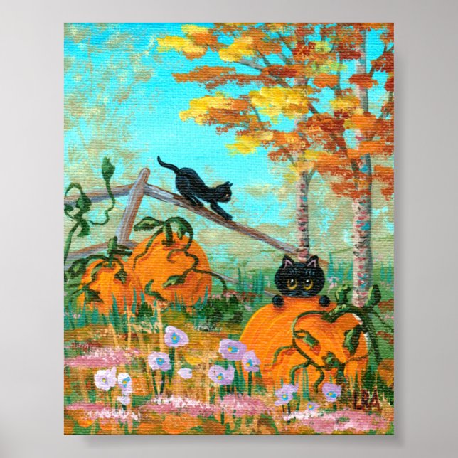 Whimsical Fall Black Cats Creationarts Poster (Front)