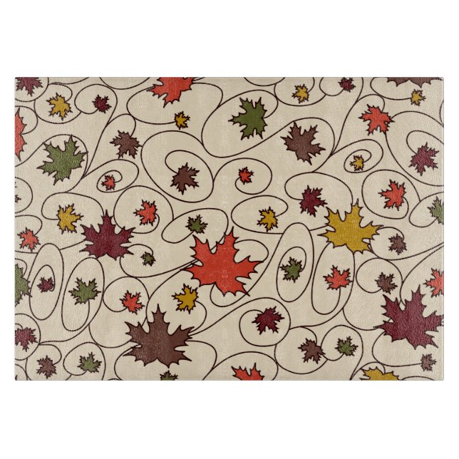 Whimsical Fall Curly Maple Leaf Pattern Cutting Board (Front)