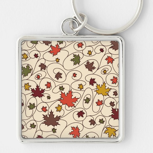 Whimsical Fall Curly Maple Leaf Pattern Key Ring (Front)