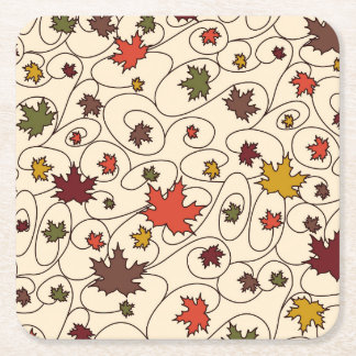 Whimsical Fall Curly Maple Leaf Pattern Square Paper Coaster