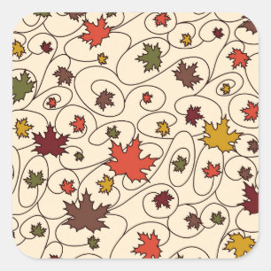 Whimsical Fall Curly Maple Leaf Pattern Square Sticker