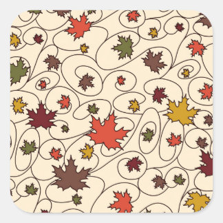 Whimsical Fall Curly Maple Leaf Pattern Square Sticker