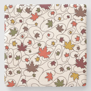 Whimsical Fall Curly Maple Leaf Pattern Stone Coaster