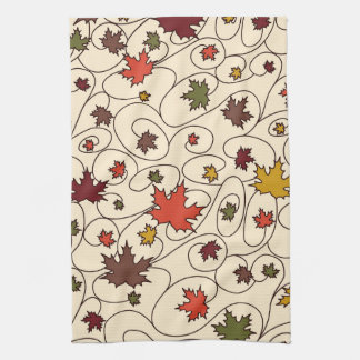 Whimsical Fall Curly Maple Leaf Pattern Tea Towel