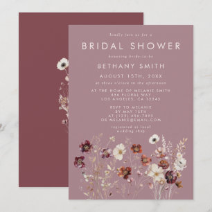 Whimsical Fall Dried Flowers Mauve Bridal Shower Invitation