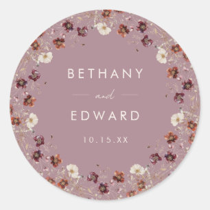 Whimsical Fall Dried Flowers Mauve Wedding Classic Round Sticker