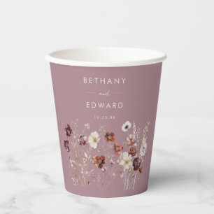 Whimsical Fall Dried Flowers Mauve Wedding Paper Cups