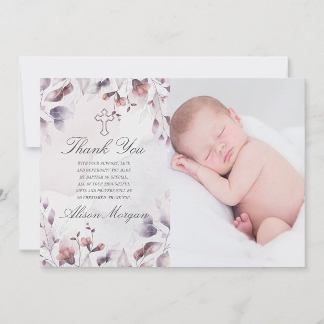 whimsical fall floral baptism thank you card (Front)