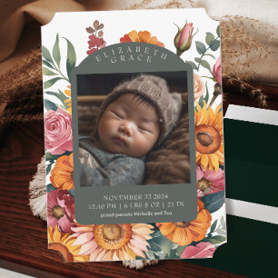 Whimsical Fall Floral Border Birth Announcement