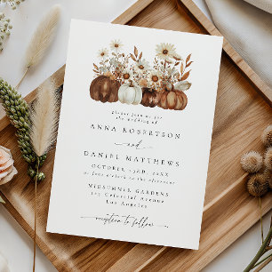 Whimsical Fall Floral Pumpkin Wedding Invitation
