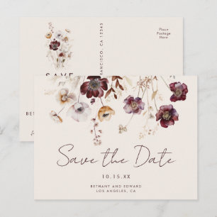 Whimsical Fall Floral Wedding Save the Date Postcard