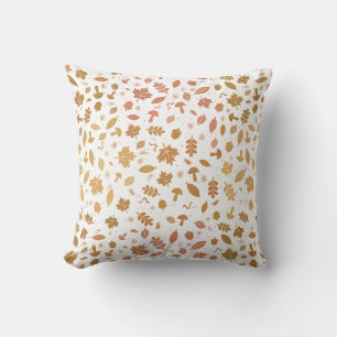 Whimsical fall leaves, mushrooms, bugs design cushion