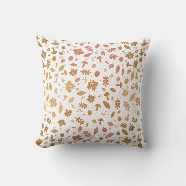 Whimsical fall leaves, mushrooms, bugs design cushion (Front)