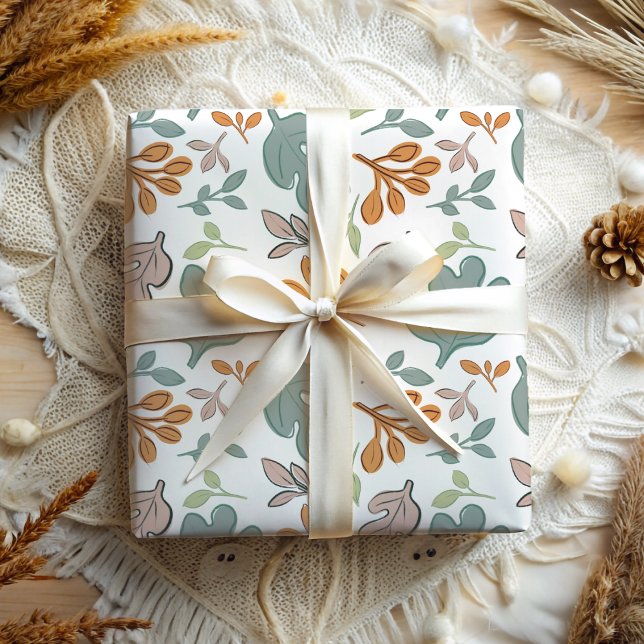 Whimsical  Fall Pastel Foliage Pattern Wrapping Paper Sheet (Creator Uploaded)